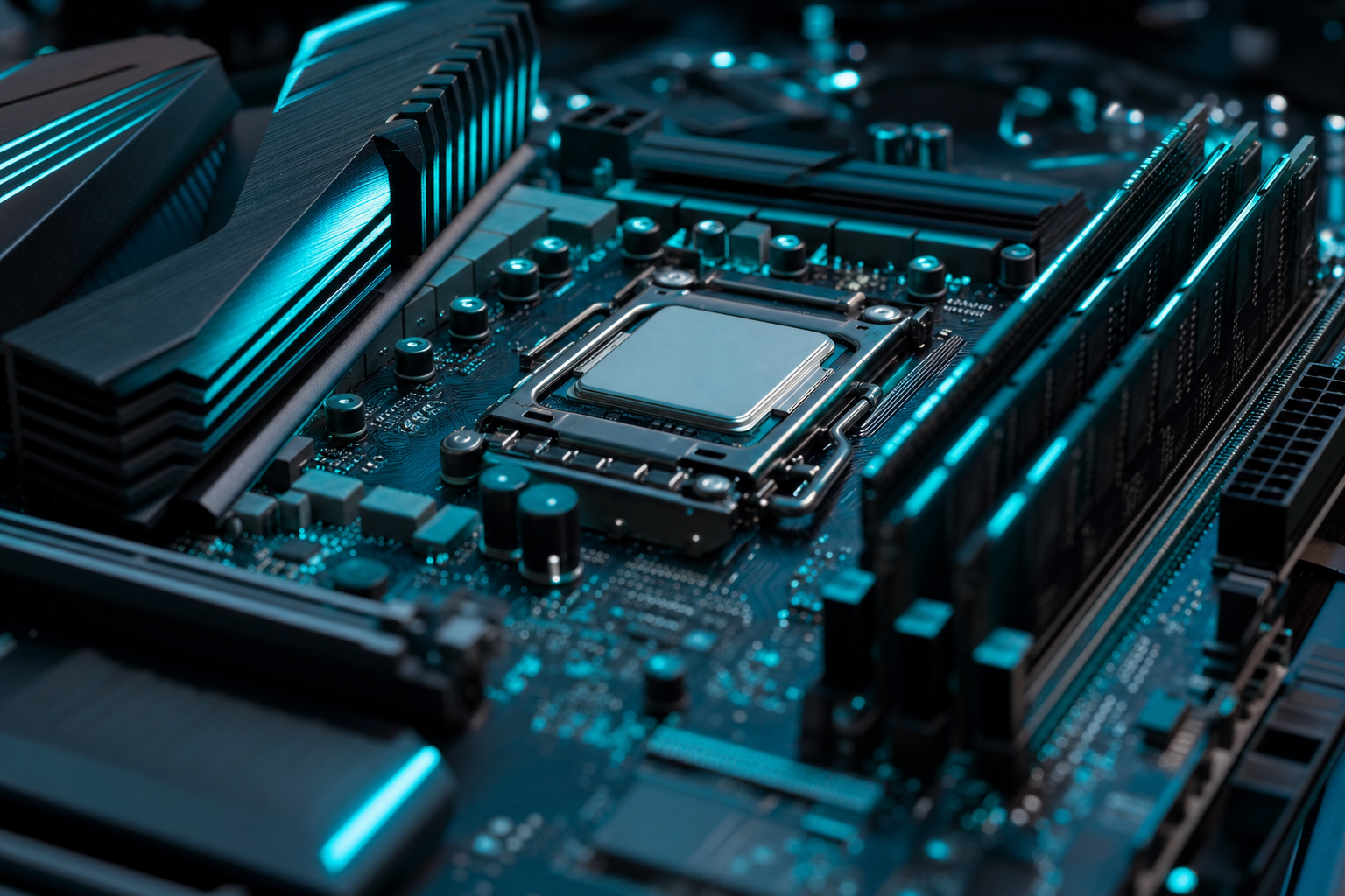 Scheda madre con CPU e RAM montati